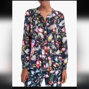 J Crew Silk Floral Pleated Peplum Top